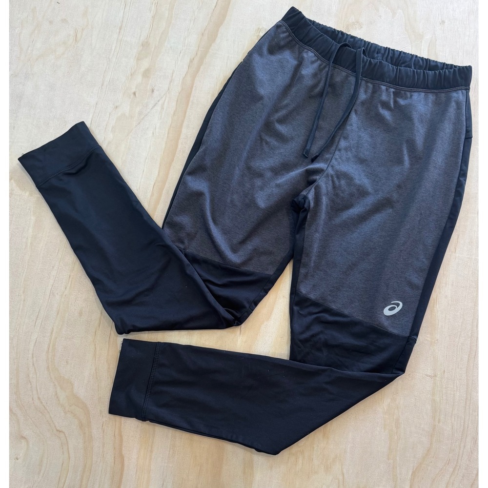 ASICS Running Track Pants Black Gray Colorblock Zip Joggers Mens Small Y2K